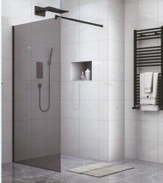 PANEL ΤΖΑΜΙ GREY 80*195h/8mm ME ΜΠΡΑΤΣΟ ΜΑΥΡΟ 70-120cm